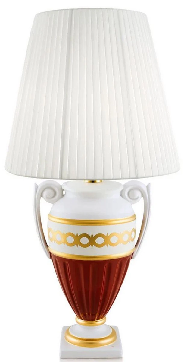 Casa Padrino lámpara de mesa barroco blanco / rojo / oro Ø 40 x H. 75 cm - Lámpara de Salón de Cerámica de Estilo Barroco