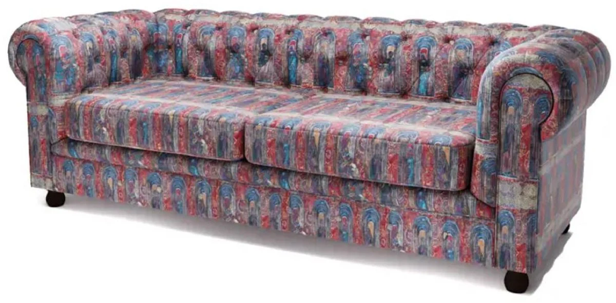 Casa Padrino sof¨¢ Chesterfield de lujo en terciopelo multicolor / negro 220 x 96 x A. 78 cm - Sof¨¢ de sal¨®n - Muebles de sal¨®n - Muebles Chesterfield - Muebles de lujo - Interior de sal¨®n