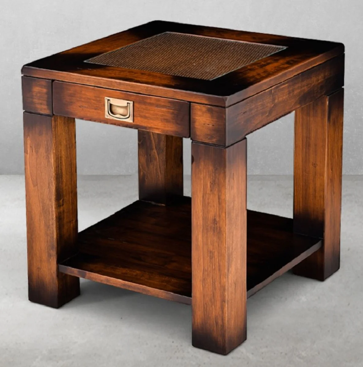 Casa Padrino mesa auxiliar estilo vintage de lujo marrón 50 x 50 x A. 55 cm - Mesita de noche cuadrada con cajón - Muebles salón - Muebles dormitorio - Muebles estilo vintage de lujo