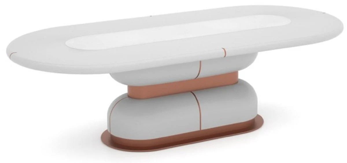 Casa Padrino mesa de comedor de lujo blanco / cobre 260 x 120 x A. 75 cm - Mesa de cocina ovalada de madera maciza - Muebles de madera maciza - Muebles de comedor - Muebles de lujo