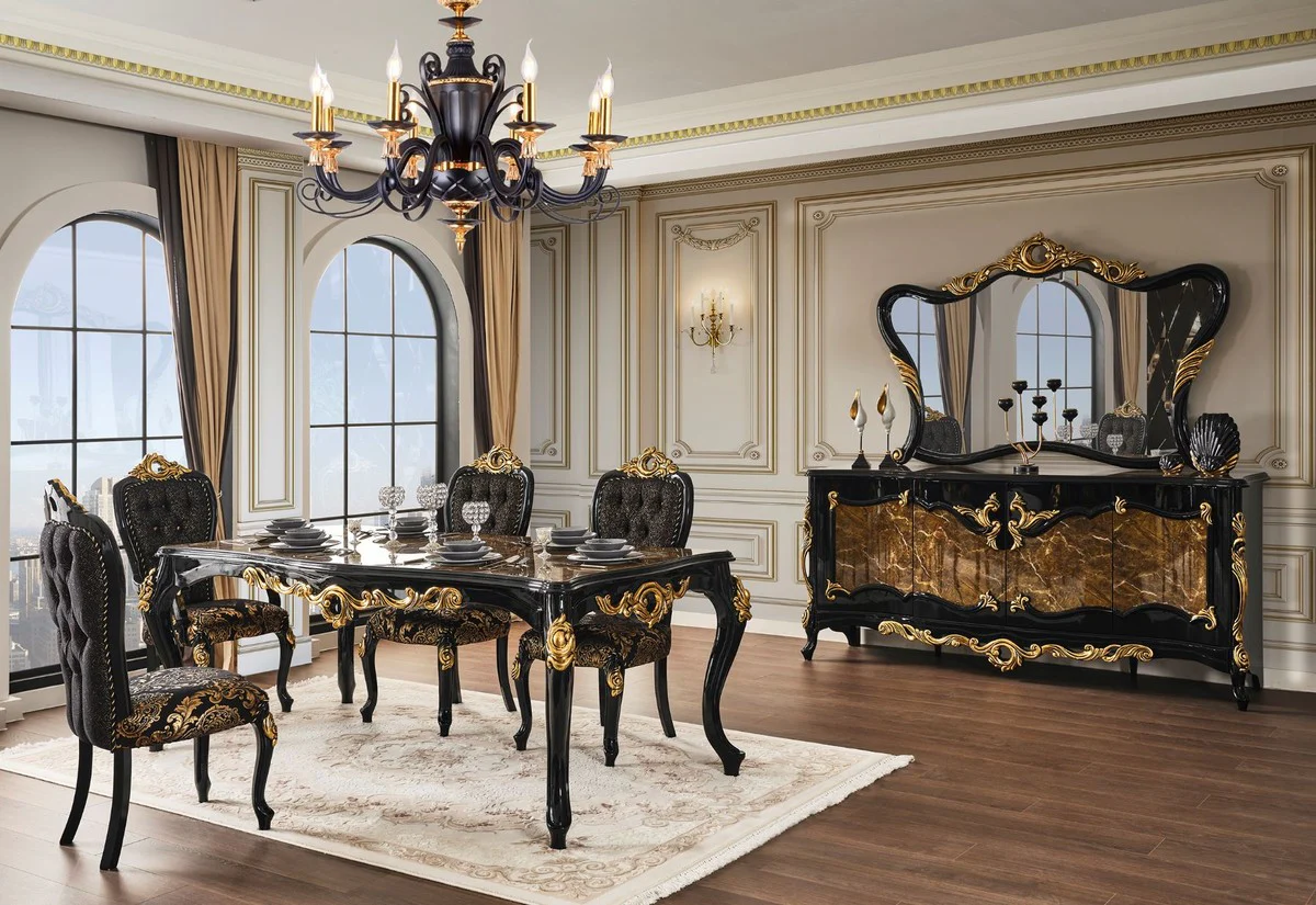 Casa Padrino conjunto de muebles barrocos de lujo aparador con espejo marrón / negro / oro - Magnífico mueble de madera maciza con 4 puertas y elegante espejo de pared - Muebles de estilo barroco