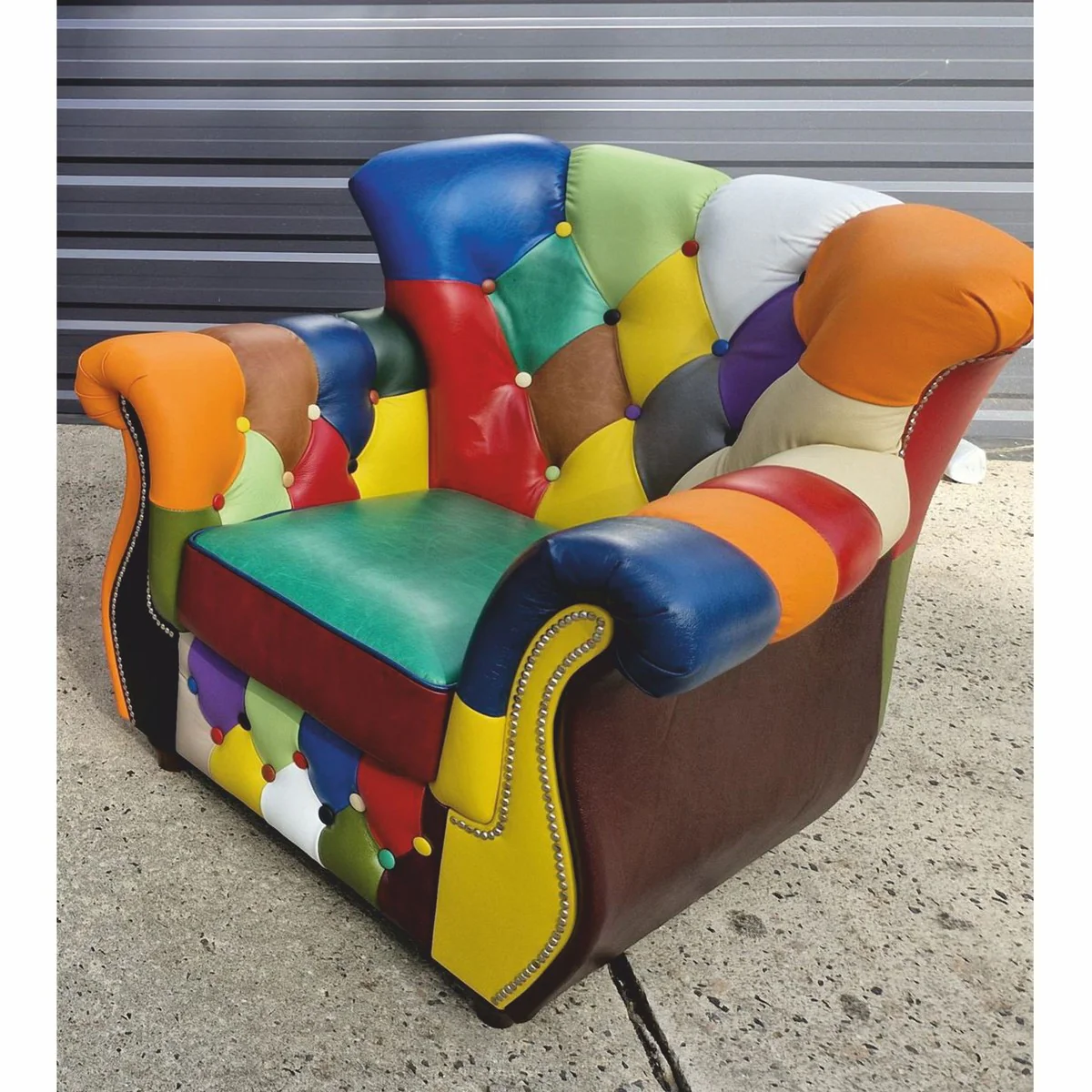 Casa Padrino sill¨®n Chesterfield de lujo de cuero colorido / marr¨®n oscuro - Muebles Chesterfield Patchwork