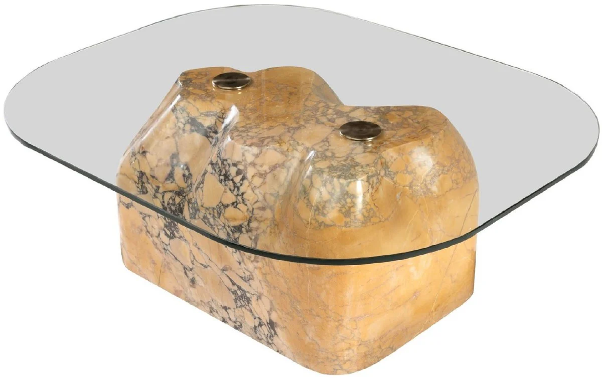 Casa Padrino Mesa de Centro de M¨¢rmol de Lujo con Tapa de Vidrio Beige-P¨²rpura 106,5 cm