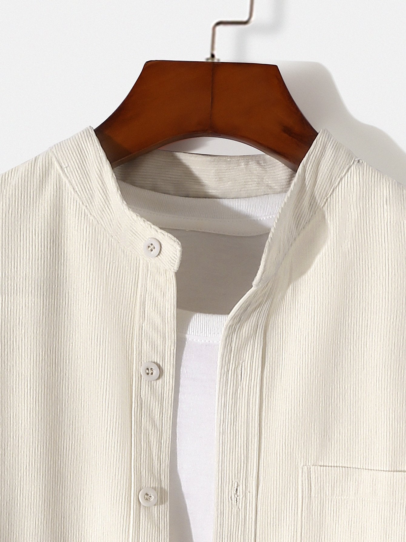 Long Sleeve Stand Collar Corduroy Shirt