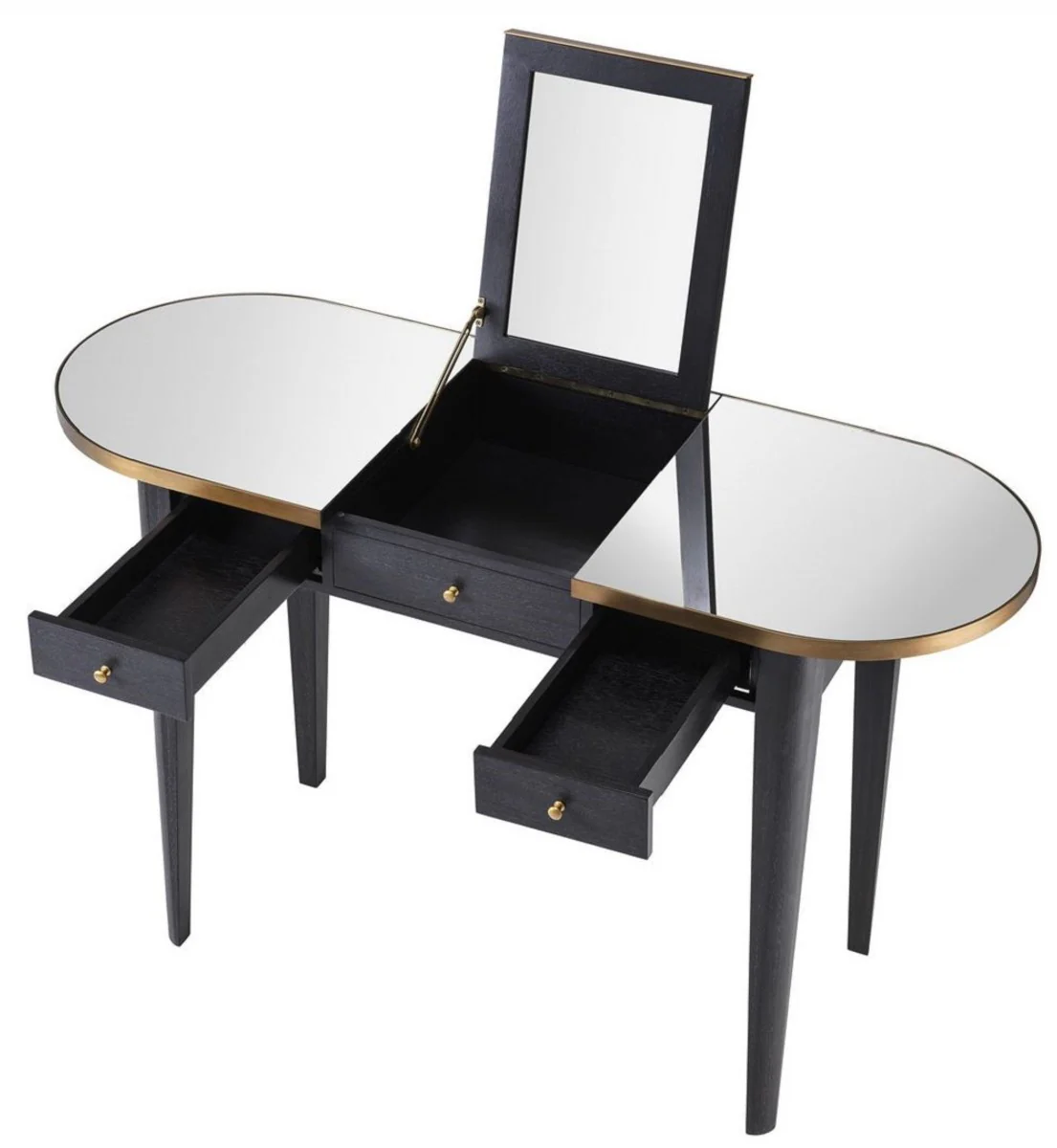 Casa Padrino tocador de lujo antracita / lat¨®n 126 x 47 x A. 78,5-119,5 cm - Consola de maquillaje de caoba con espejo plegable y 3 cajones - Muebles de dormitorio de lujo