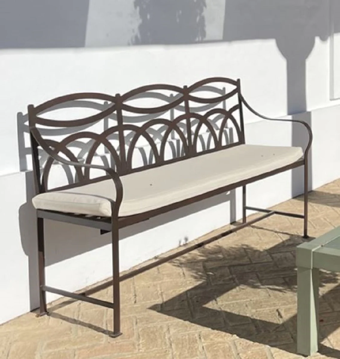 Casa Padrino banco de jard¨ªn Art Nouveau de lujo de hierro forjado marr¨®n / crema 150 cm