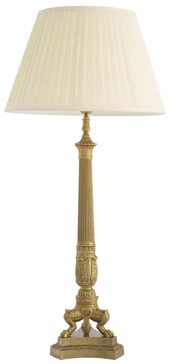 Casa Padrino lámpara de mesa barroco de lujo latón vintage / crema Ø 46 x A. 100 cm - Magnífica lámpara de escritorio con pantalla redonda - Luces Barrocos