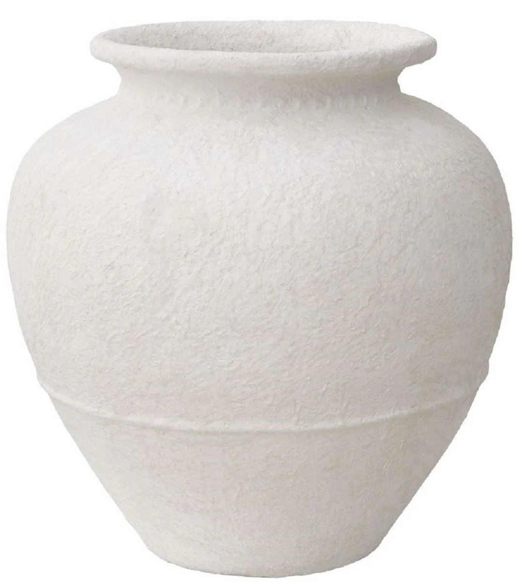 Casa Padrino florero de arcilla de lujo blanco mate Ø 45 x A. 54 cm - Florero decorativo redondo hecho a mano - Decoración Salón - Decoración Jardín - Accesorios de Decoración