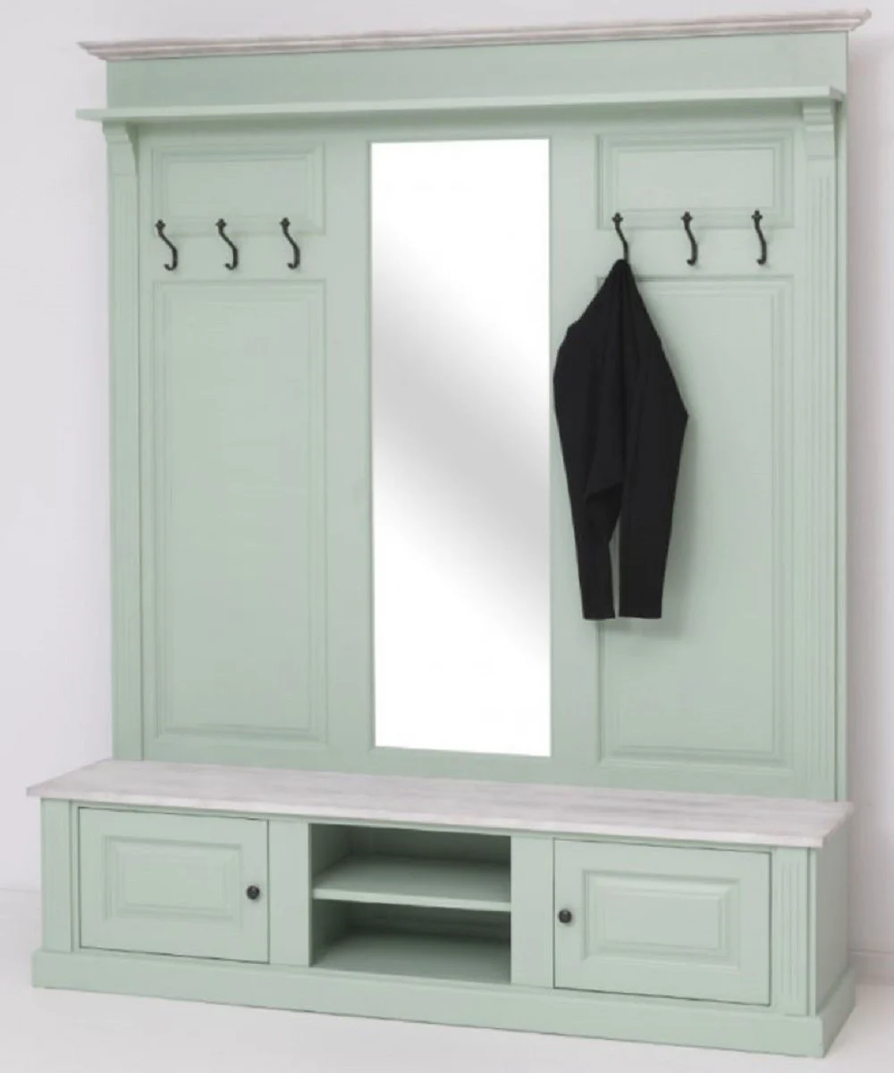 Casa Padrino armario de estilo campestre verde menta / gris 180 x 41 x A. 210 cm - Armario de madera maciza con espejo - Mueble armario de madera maciza - Mueble armario de estilo campestre
