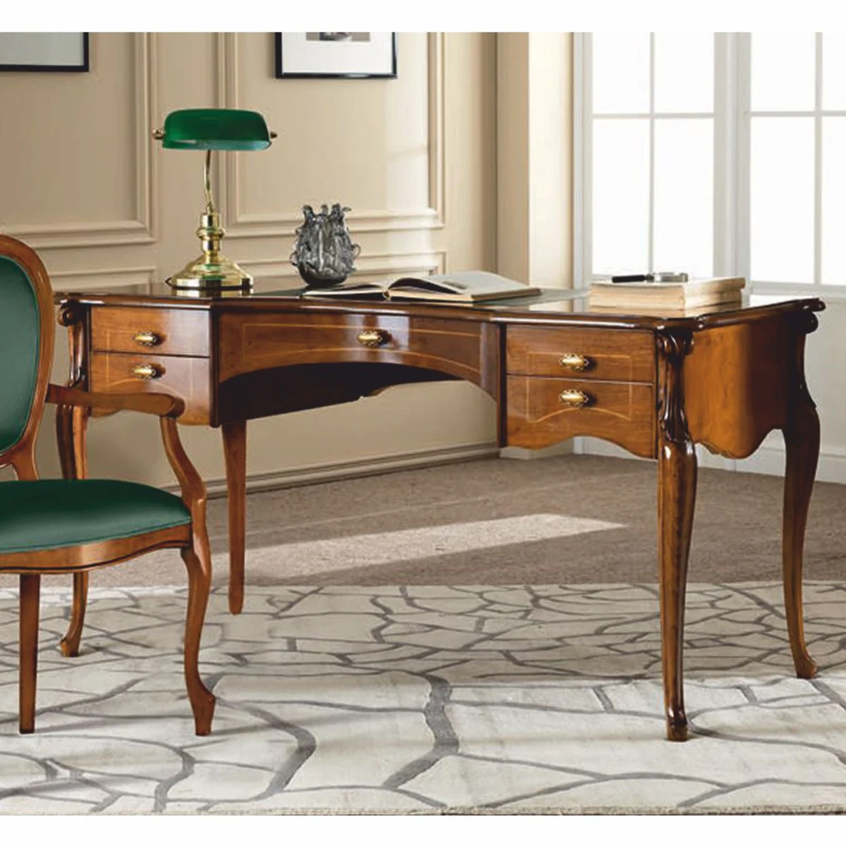 Casa Padrino Escritorio Barroco de Lujo Marr¨®n / Verde 150 cm - Muebles de Oficina - Hecho en Italia