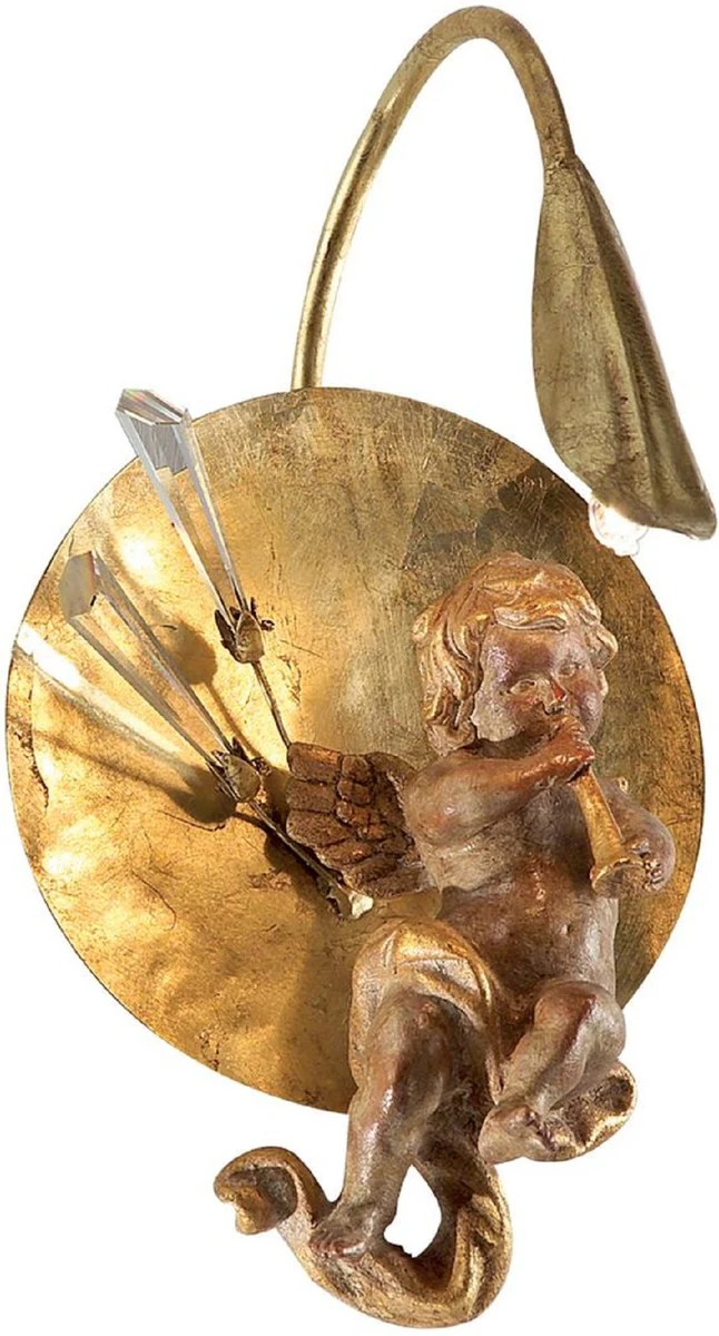 Casa Padrino lámpara de pared LED Art Nouveau de lujo ángel oro antiguo 18 x 22 x A. 32 cm - Elegante aplique de metal con cristal Swarovski - Apliques Barrocos y Art Nouveau
