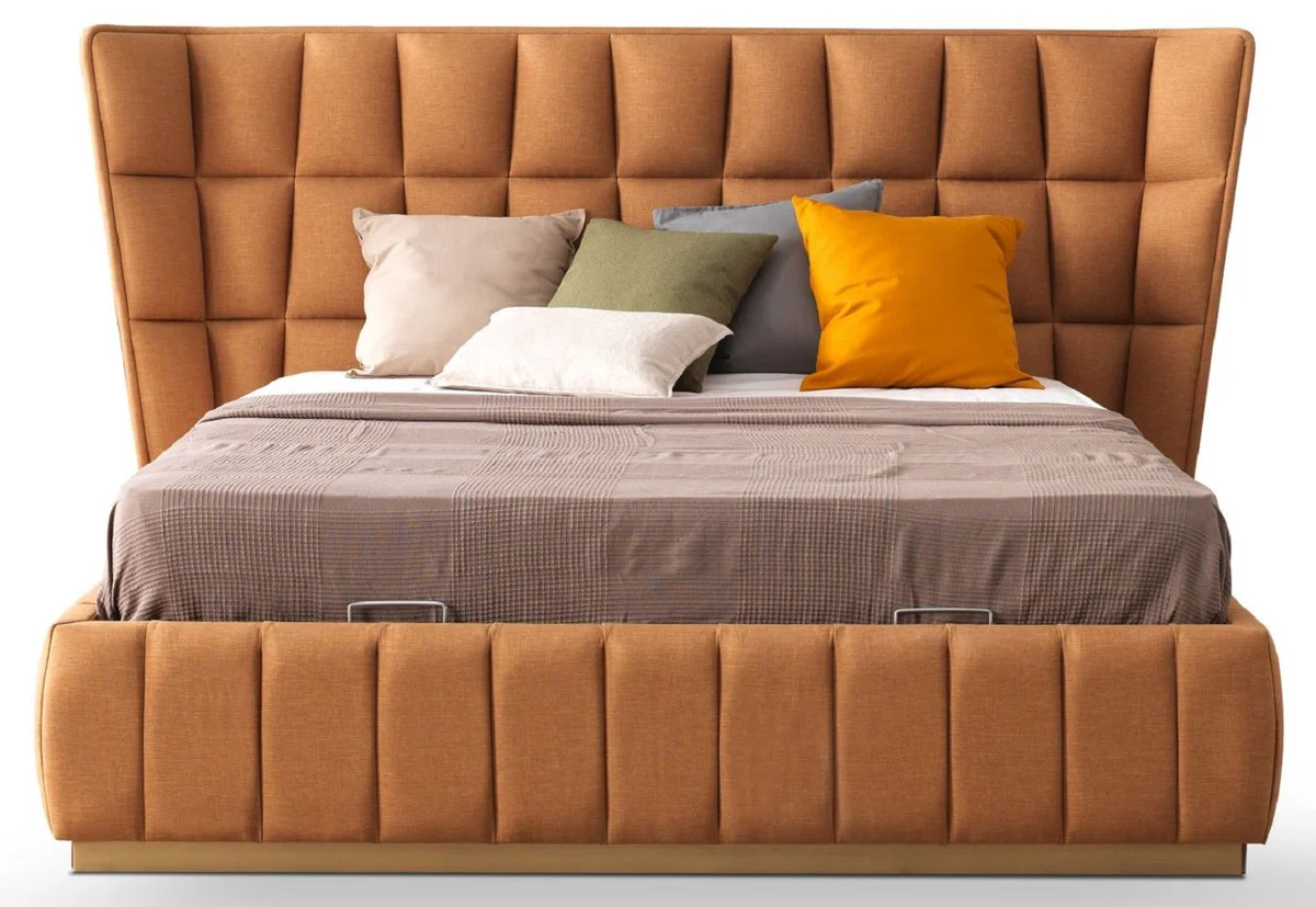 Casa Padrino Cama Doble de Lujo Marrón Claro / Beige 247 x 214 x A. 126 cm - Cama de Madera Maciza - Muebles Dormitorio - Muebles Hotel - Muebles de Lujo - Interior de Lujo