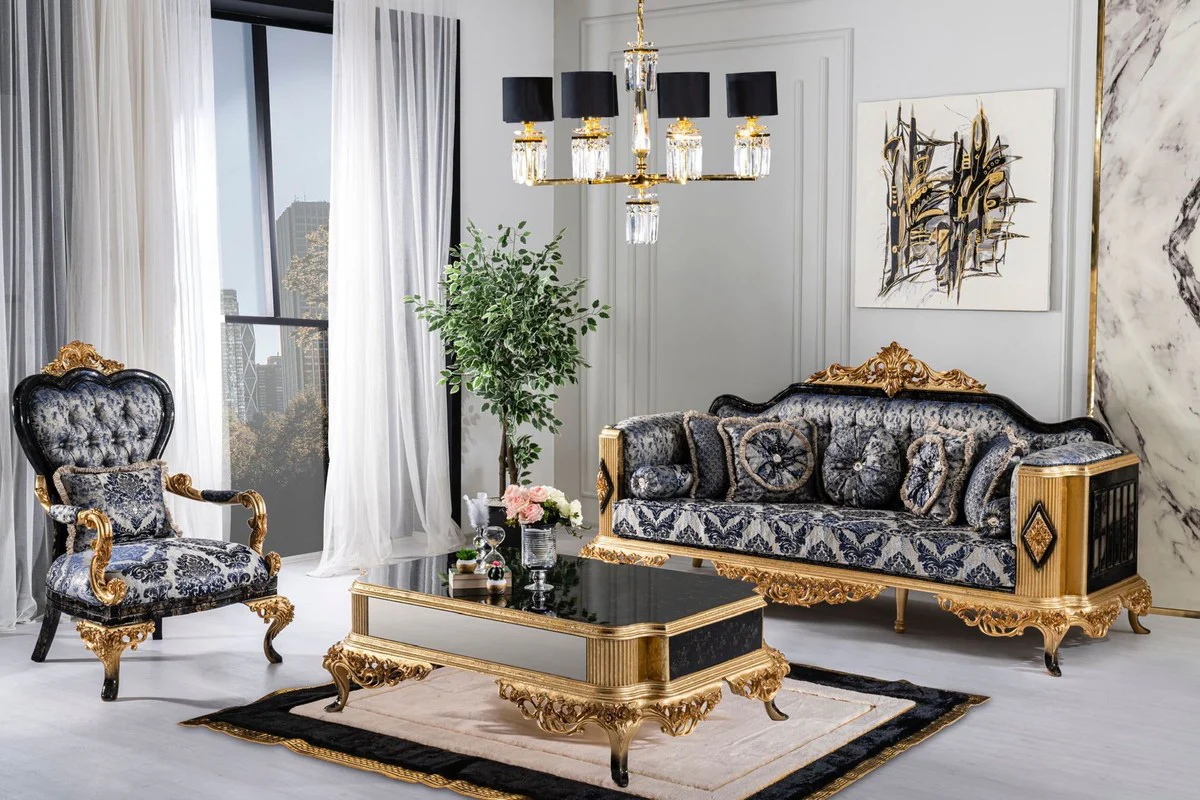 Casa Padrino mesa de centro barroco de lujo negro / oro - Mesa de sal¨®n de estilo barroco - Muebles de sal¨®n de estilo barroco - Muebles barrocos - Muebles de lujo de estilo barroco