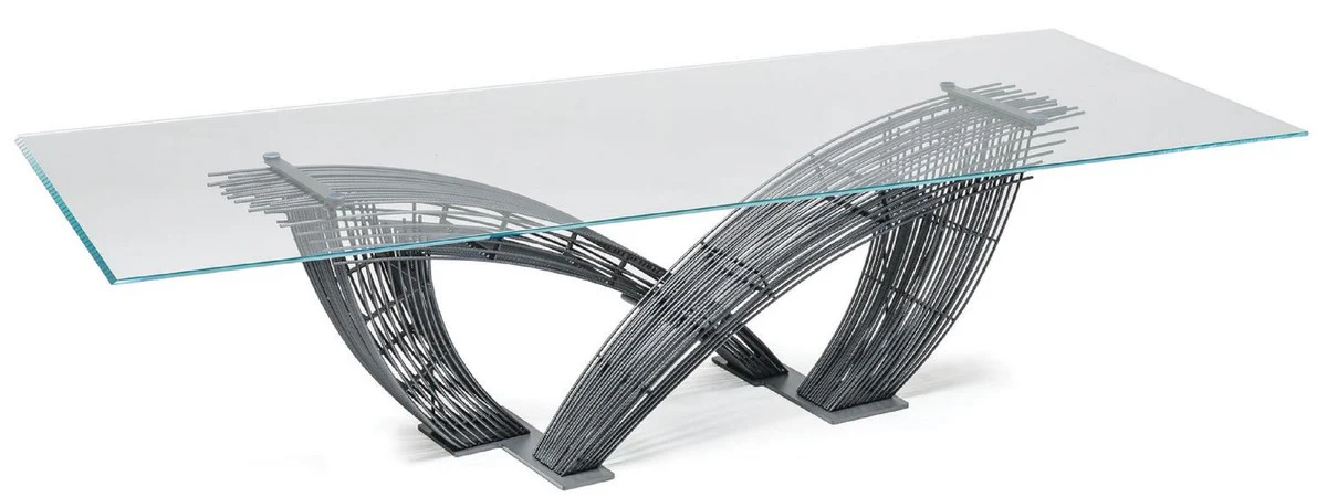 Casa Padrino Mesa de Comedor de Lujo con Tapa de Vidrio Gris - Varios Tama?os - Hecho en Italia