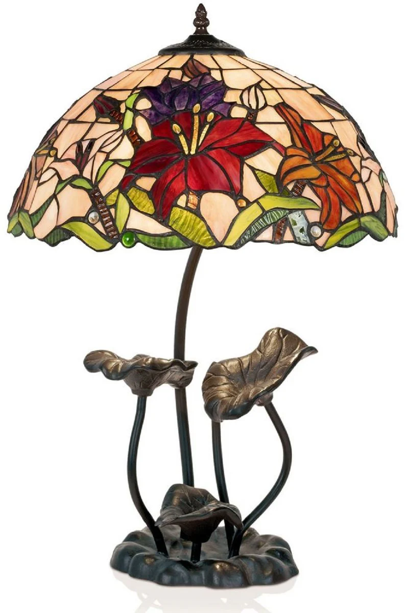 Casa Padrino lámpara de mesa Tiffany de lujo multicolor Ø 40 x A. 61 cm - Lámpara de escritorio Tiffany redonda - Interior de lujo - Luces de lujo