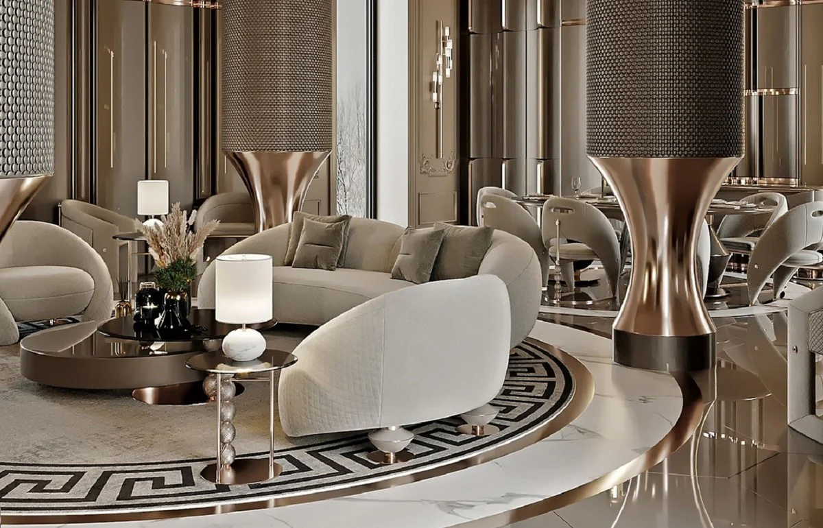 Casa Padrino mesa auxiliar de lujo cobre / negro ? 57 x A. 60,5 cm - Mesa redonda de metal con tapa de vidrio y bolas de vidrio decorativas - Muebles de sal¨®n - Muebles de hotel - Muebles de lujo