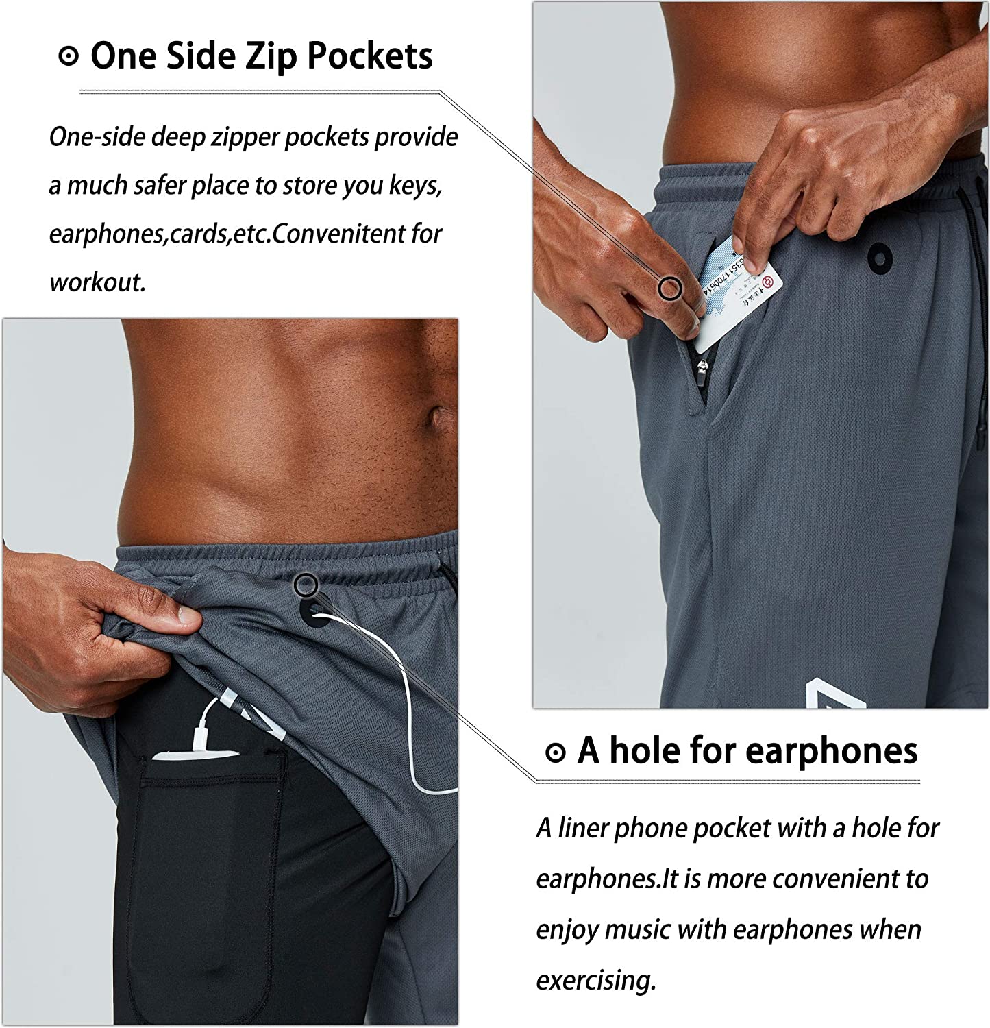 Men's 2 in 1 Running Shorts Gym Workout Quick Dry Mens Shorts with Phone Pocket