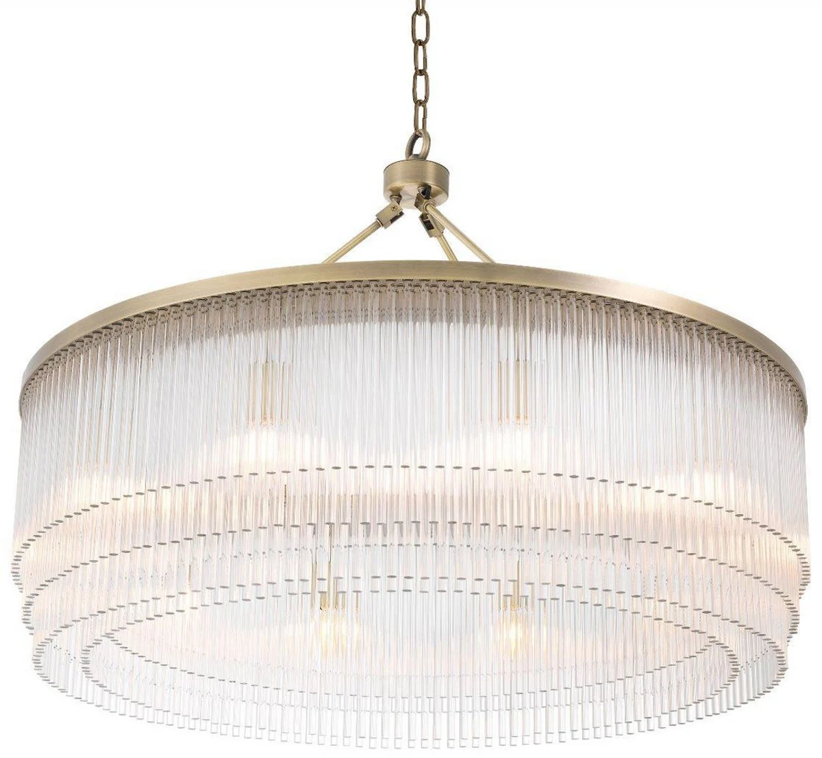 Casa Padrino lámpara de araña de lujo latón Ø 90 x A. 61 cm - Lámpara de araña redonda de metal con elegantes varillas de vidrio - Lámpara de Araña de Hotel y Restaurante