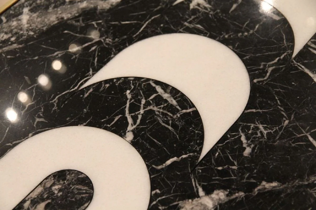 Casa Padrino consola de lujo lat¨®n / negro / blanco 220 x 45 x A. 85 cm - Consola con tablero de m¨¢rmol y estante de vidrio - Muebles de Hotel - Calidad de Lujo