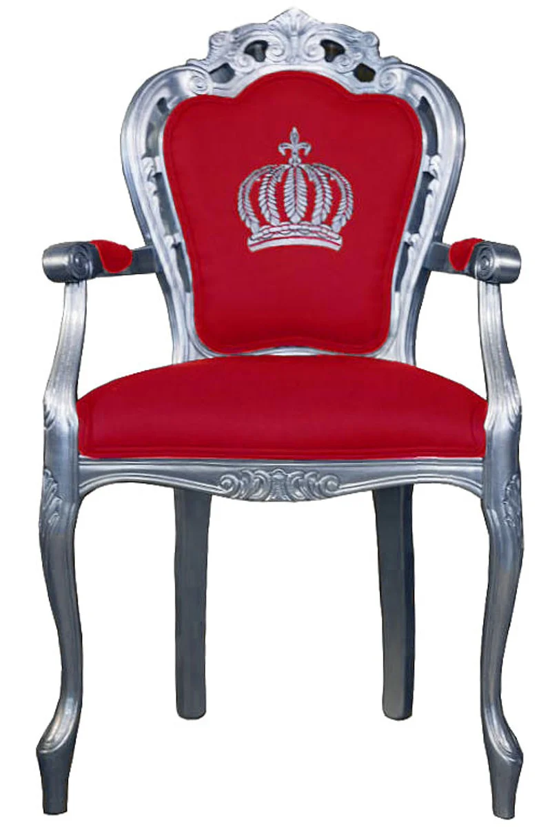 Pomp??s by Casa Padrino luxury baroque dining chair with armrests red / silver - Pomp??s baroque chair designed by Harald Gl??ckler