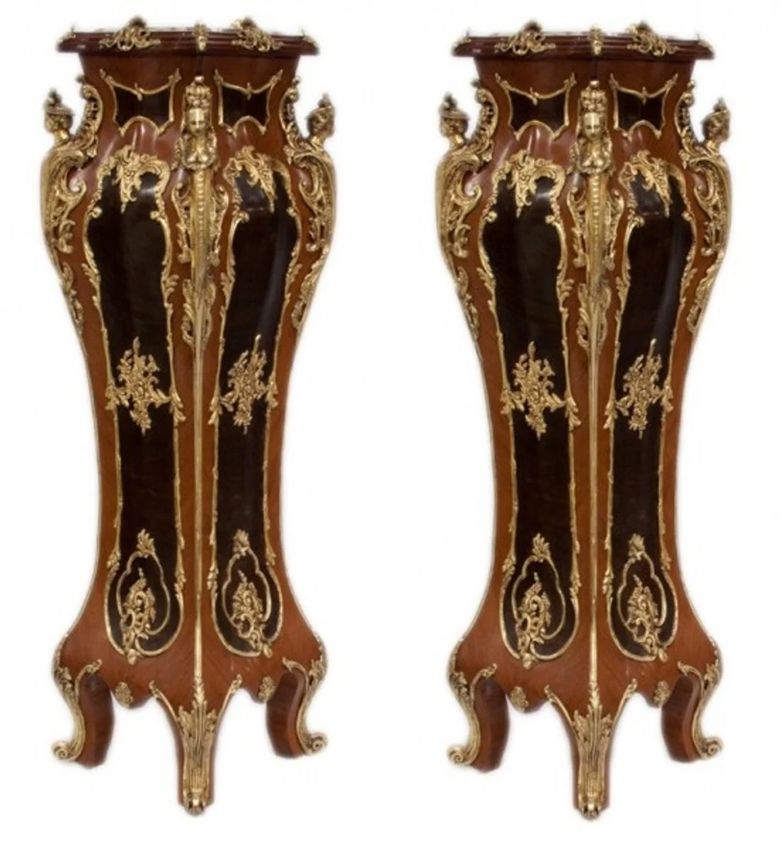 Casa Padrino luxury baroque columns Set Mahogany / Gold (2 pcs) H 160 cm x W 40 x L 40 cm