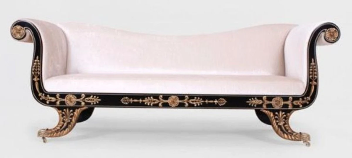 Casa Padrino sof¨¢ barroco de lujo blanco / negro / oro - Magn¨ªfico sof¨¢ de sal¨®n con ruedas - Muebles de sal¨®n de estilo barroco - Muebles de lujo de estilo barroco - Muebles de sal¨®n barrocos