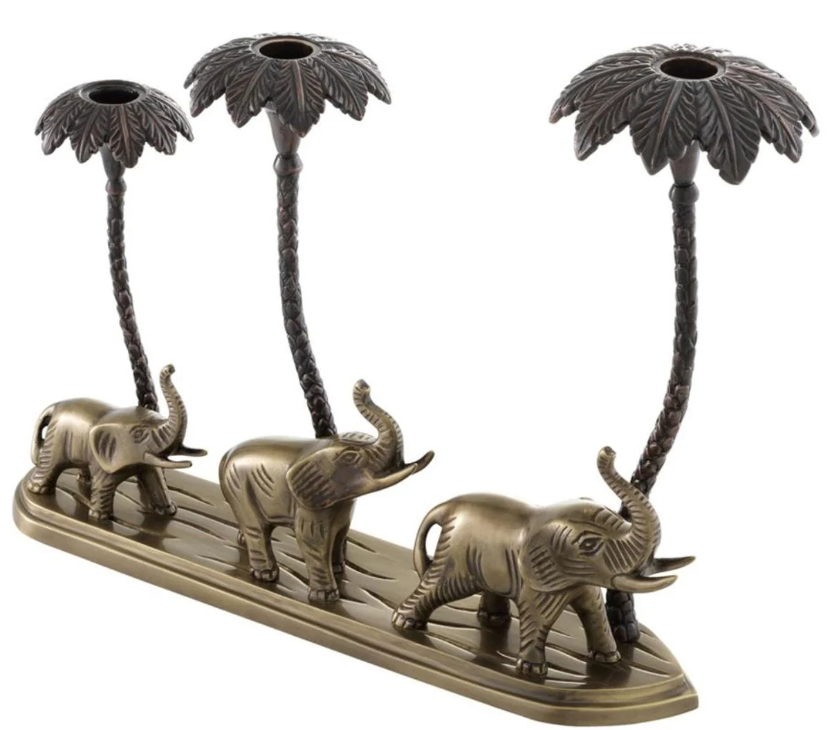 Casa Padrino candelabro de lujo elefantes y palmeras lat¨®n antiguo / bronce 38 x 7,5 x H. 28,5 cm - Accesorios de Decoraci¨®n de Hoteles y Restaurantes