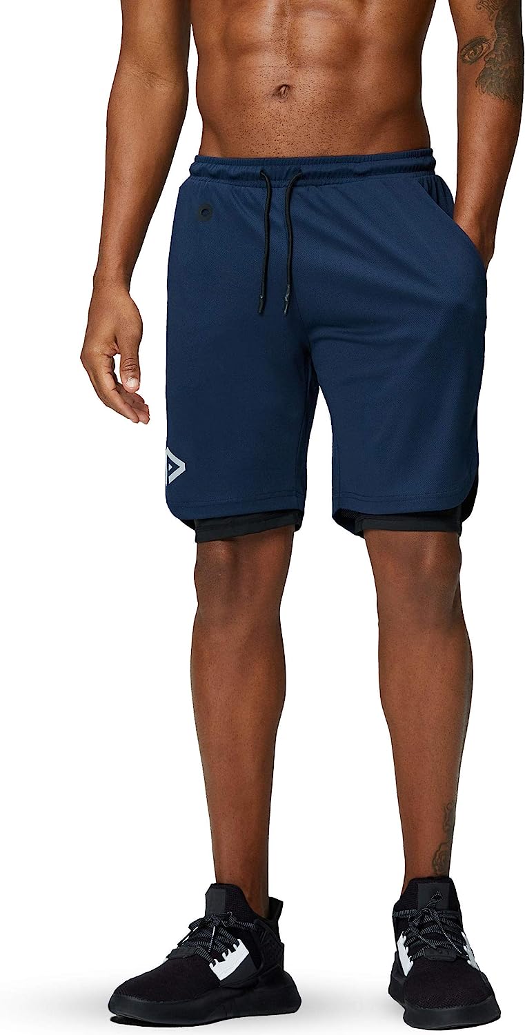 Men's 2 in 1 Running Shorts Gym Workout Quick Dry Mens Shorts with Phone Pocket