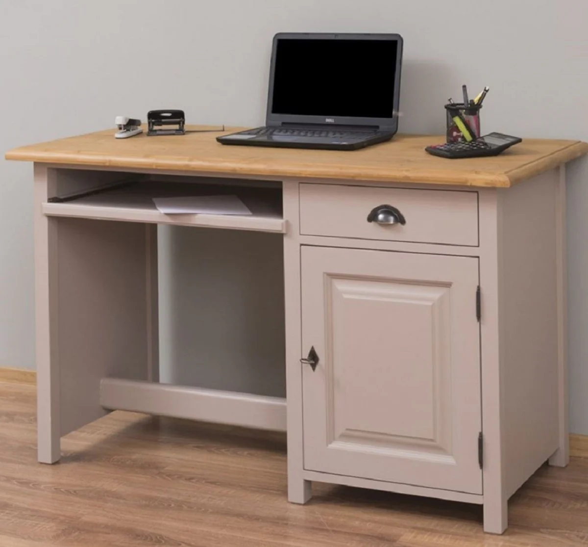 Casa Padrino escritorio de estilo campestre gris / natural 130 x 60 x A. 78 cm - Secretaria de madera maciza en estilo campestre - Muebles de oficina - Muebles de estilo campestre