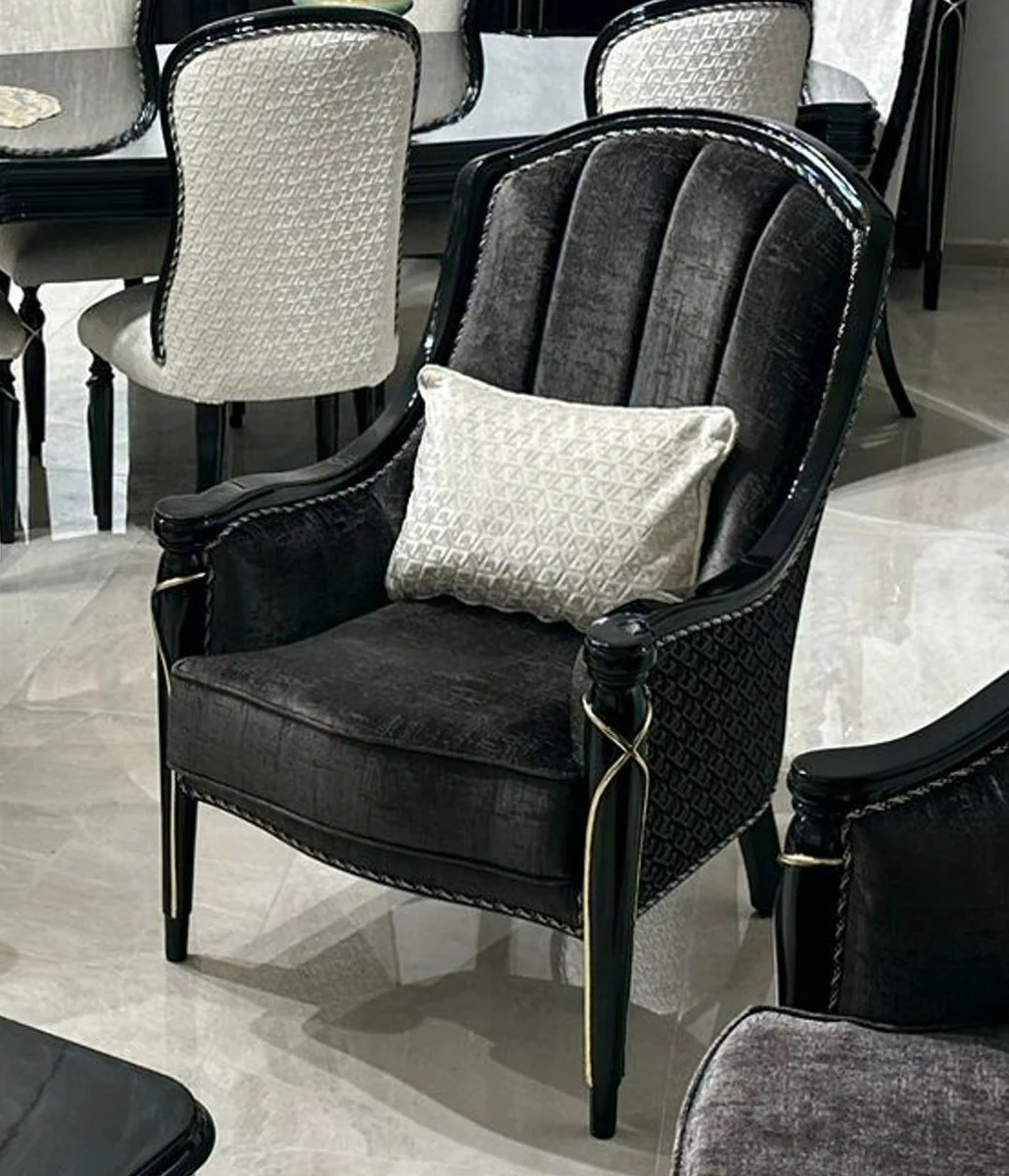 Casa Padrino sill¨®n barroco de lujo negro / oro - Magn¨ªficos muebles de estilo barroco