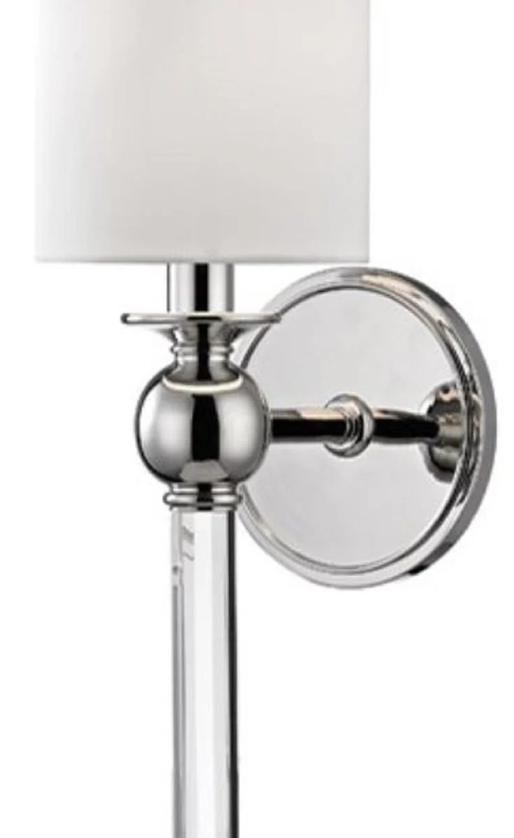 Casa Padrino lámpara de pared de lujo plata / blanco 12,7 x 17,2 x H. 56,5 cm - Lámpara de Pared con Cristal y Pantalla de Seda Redonda