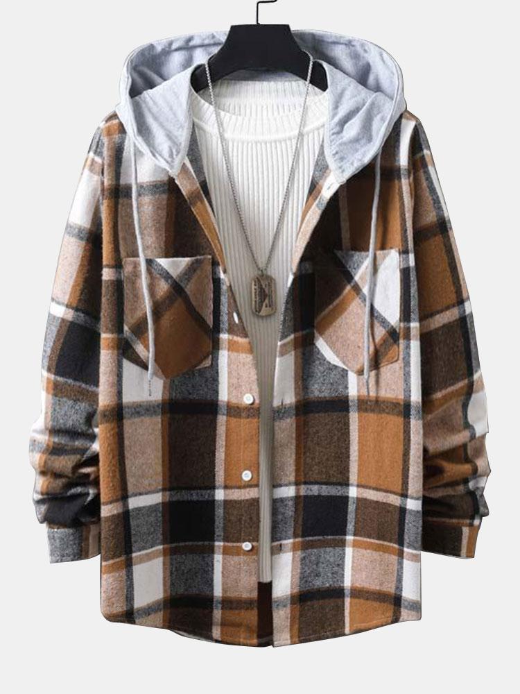 Long Sleeve Hooded Flannel Plaid Overshirt