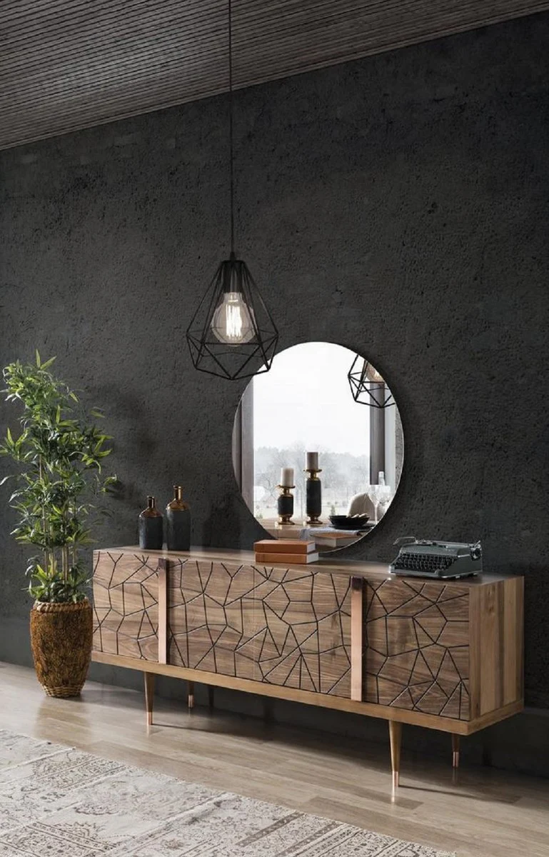 Casa Padrino conjunto de muebles de lujo marr¨®n / cobre - 1 Aparador con 4 Puertas y 1 Espejo - Muebles modernos de madera maciza - Colecci¨®n de Lujo