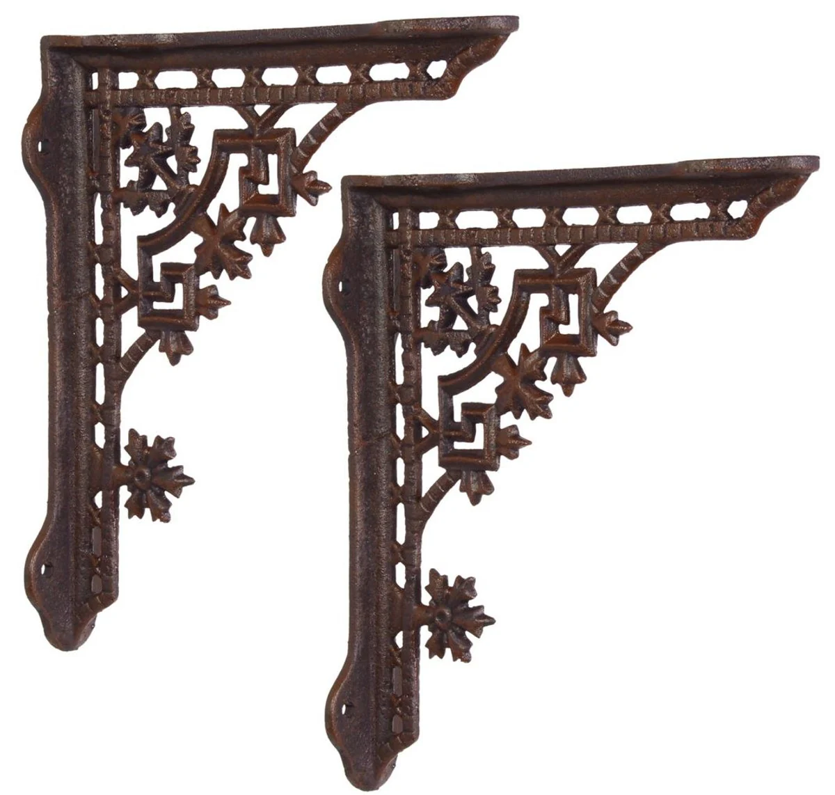 Casa Padrino Conjunto de Soporte de Pared Art Nouveau de Hierro Fundido Marrón H. 26,5 cm - Decoración de Pared Barroco y Art Nouveau