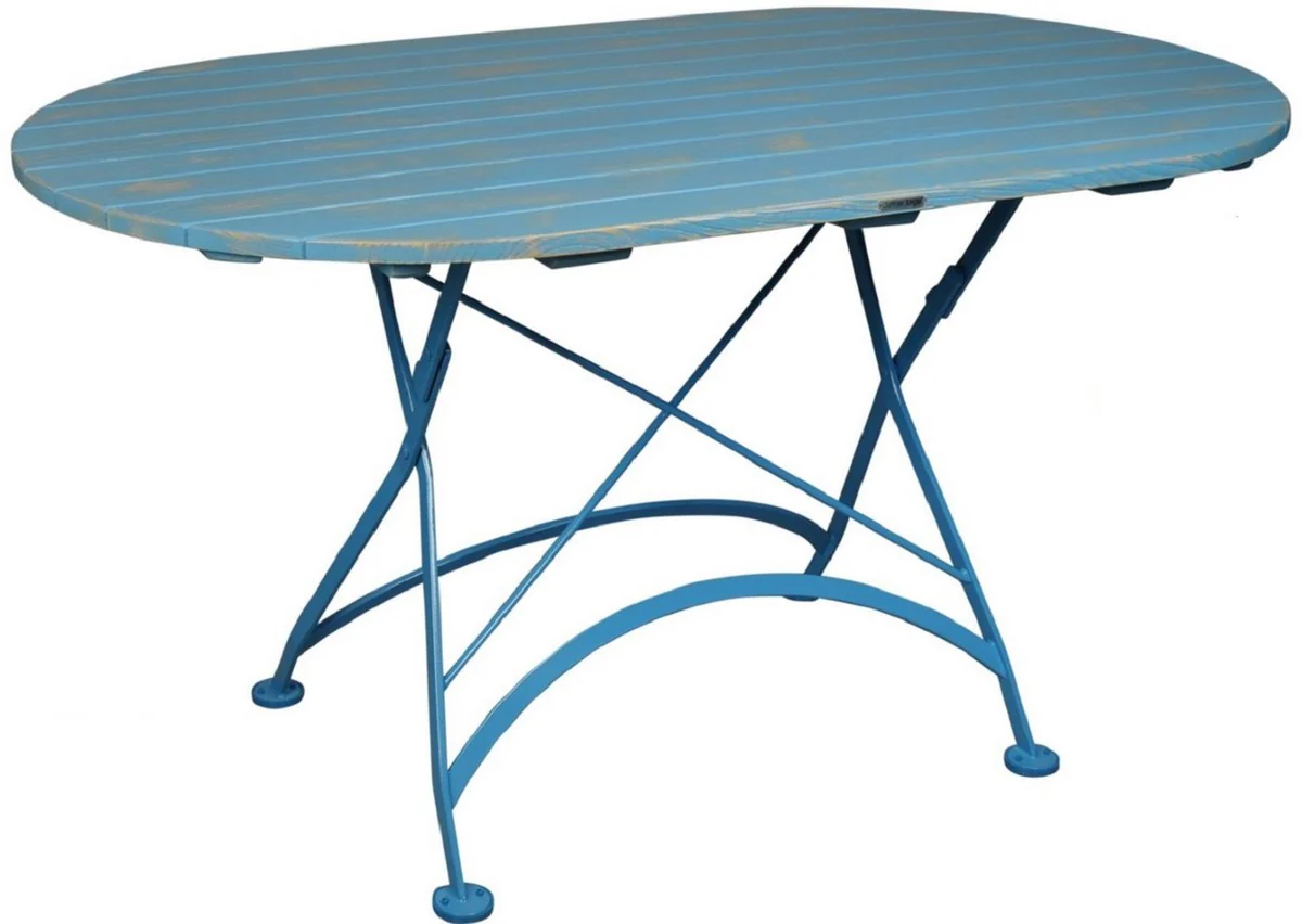 Casa Padrino Mesa de Jardín Art Nouveau Azul Claro - Diferentes Tamaños - Mesa de Comedor de Jardín Plegable Ovalada - Muebles de Jardín y Terraza