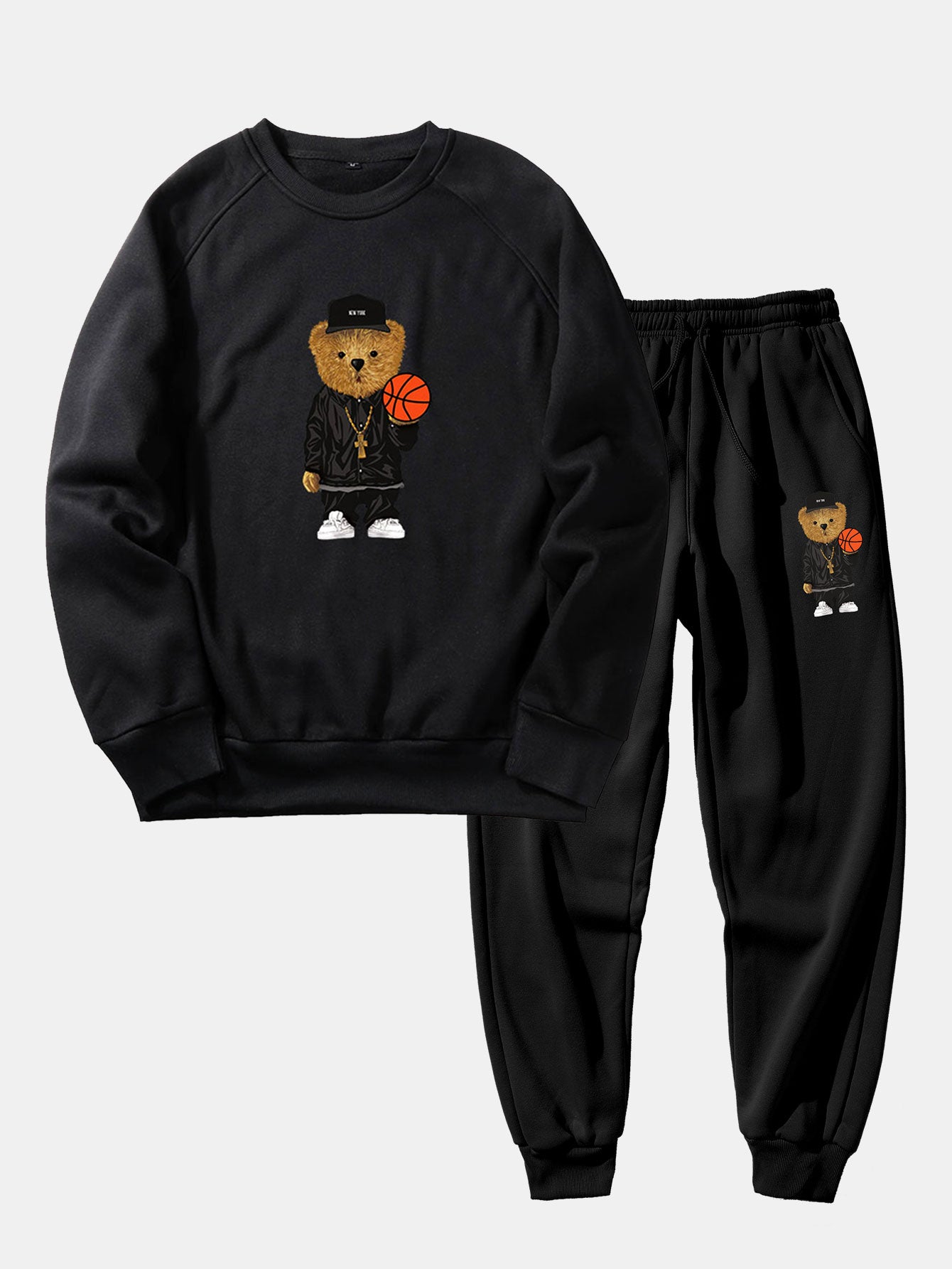 Basketball Bear Print Sweatshirt & Jogger Pants