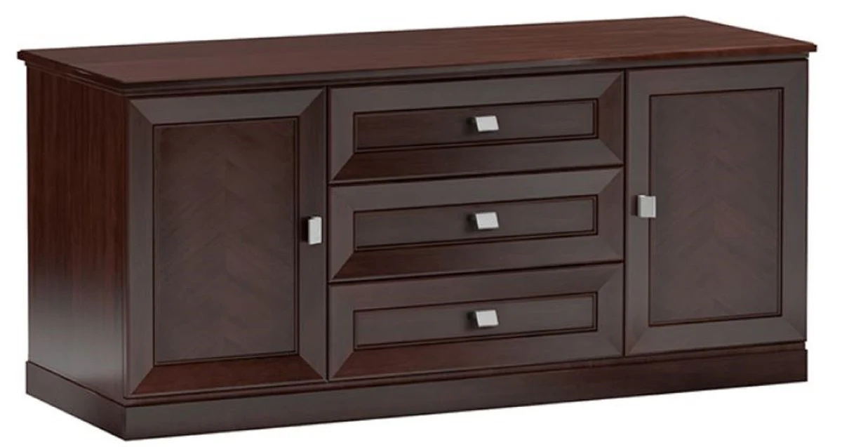 Casa Padrino Aparador de Lujo con 2 Puertas y 3 Cajones Marrón Oscuro / Plata 135 x 44,2 x H. 85,5 cm - Muebles de Sala