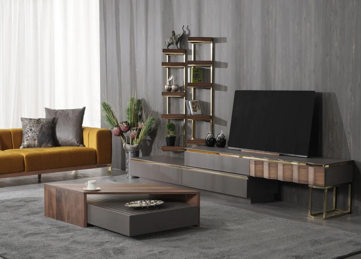 Casa Padrino mesa de centro de lujo marr¨®n / gris 130 x 80 x A. 32 cm - Mesa de sal¨®n rectangular de madera maciza - Muebles de sal¨®n - Muebles de lujo - Interiores de lujo