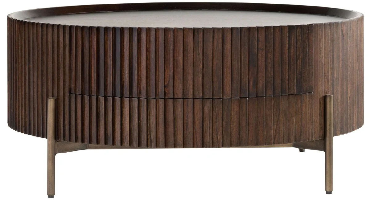 Casa Padrino mesa de centro de lujo marr¨®n oscuro ? 90 x A. 40 cm - Mesa de sal¨®n redonda con caj¨®n - Muebles de sal¨®n - Muebles de madera maciza - Muebles de lujo