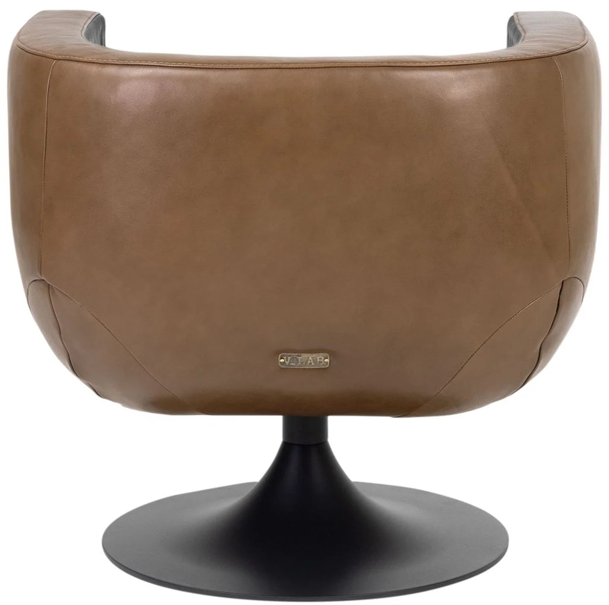 Casa Padrino sala de estar sillón giratorio de cuero genuino negro / marrón 75 x 70 x H. 66,5 cm - Muebles de Lujo