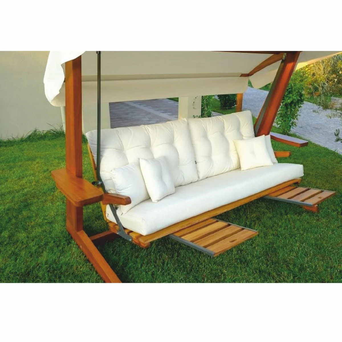 Casa Padrino columpio de Hollywood de lujo crema / marr¨®n - Columpio de jard¨ªn resistente a la intemperie con toldo para el sol - Columpio de Terraza de Jard¨ªn - Muebles de Hotel