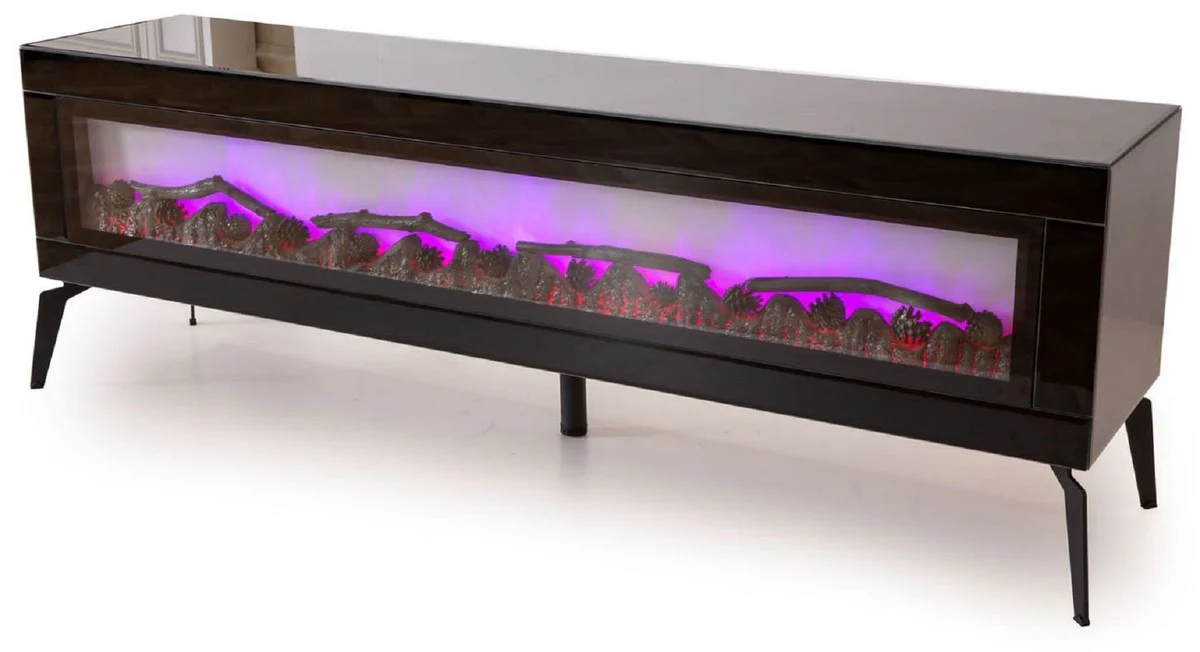 Casa Padrino gabinete de TV de lujo con chimenea eléctrica LED y mando a distancia negro 180 cm