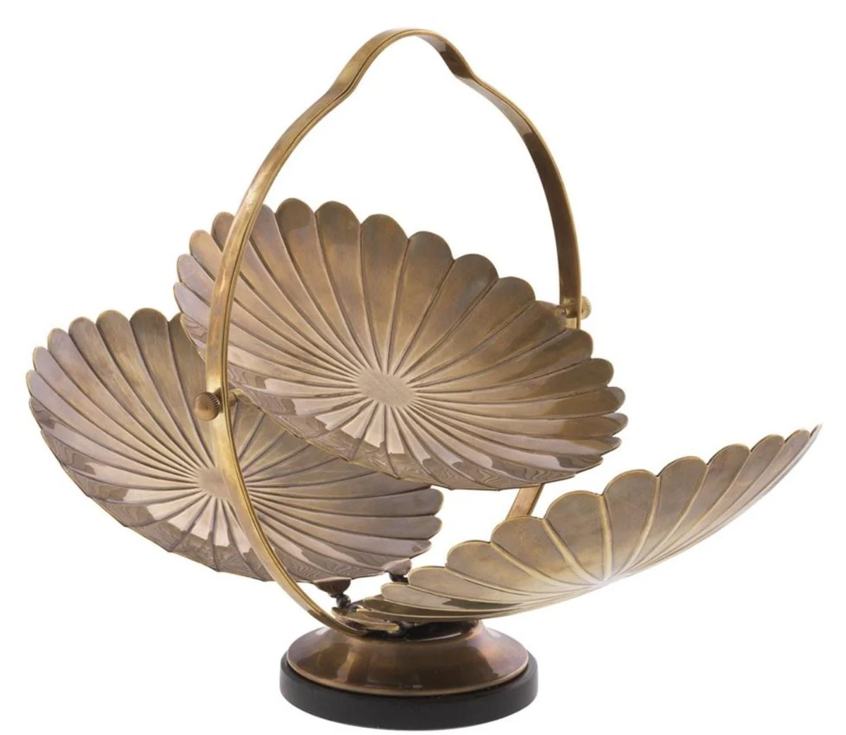 Casa Padrino diseñador etagere con asa latón vintage / negro 42 x 22,5 x H. 26,5 cm - Bandeja de Servir de Latón de Lujo Plegable con Base de Granito