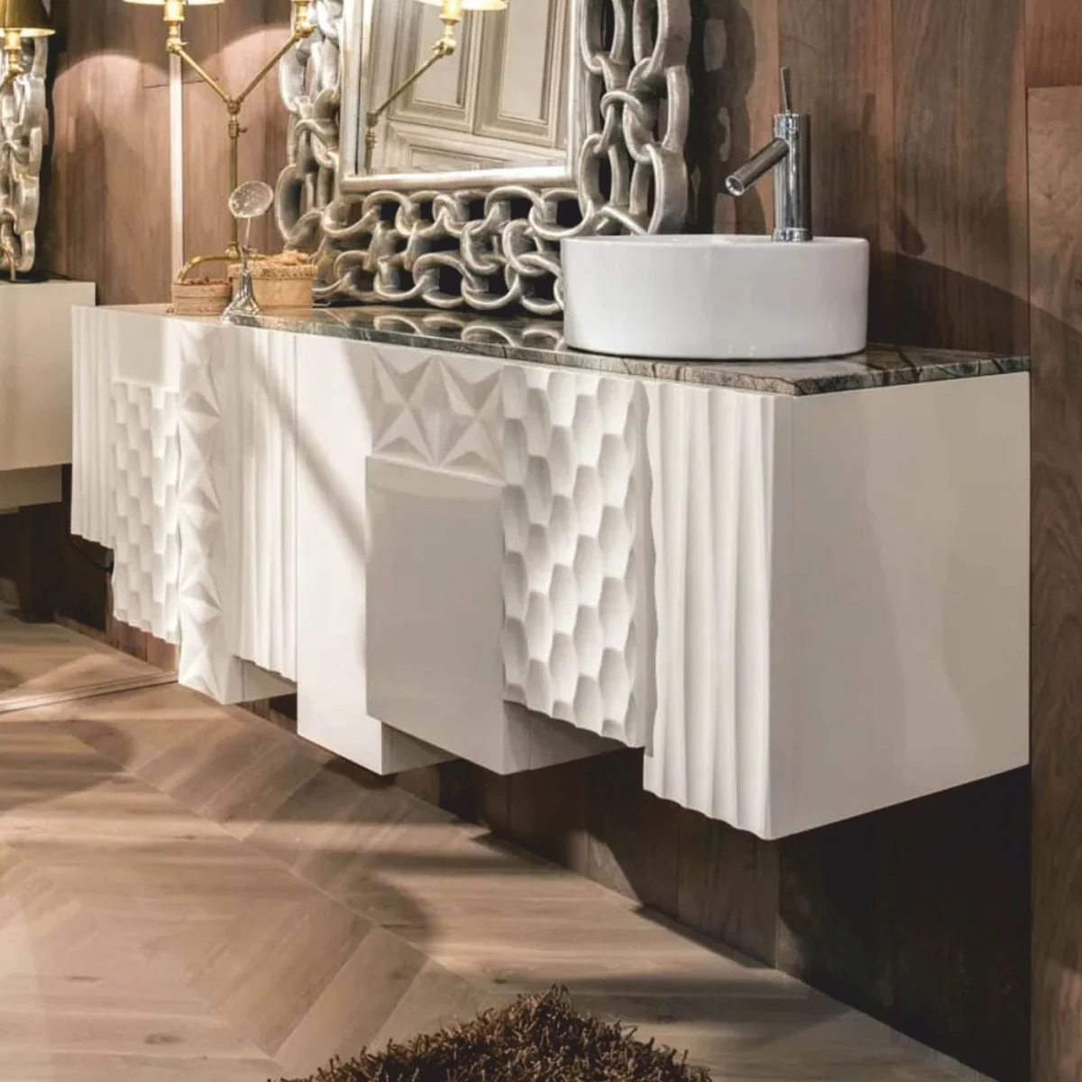 Casa Padrino armario de pared para lavabo de dise?o de lujo blanco brillante 170 cm