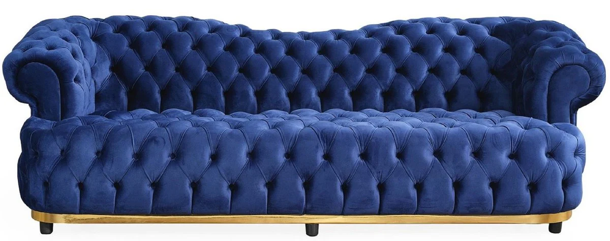 Casa Padrino Sof¨¢ Chesterfield de Lujo en Terciopelo Azul / Oro / Negro 240 cm