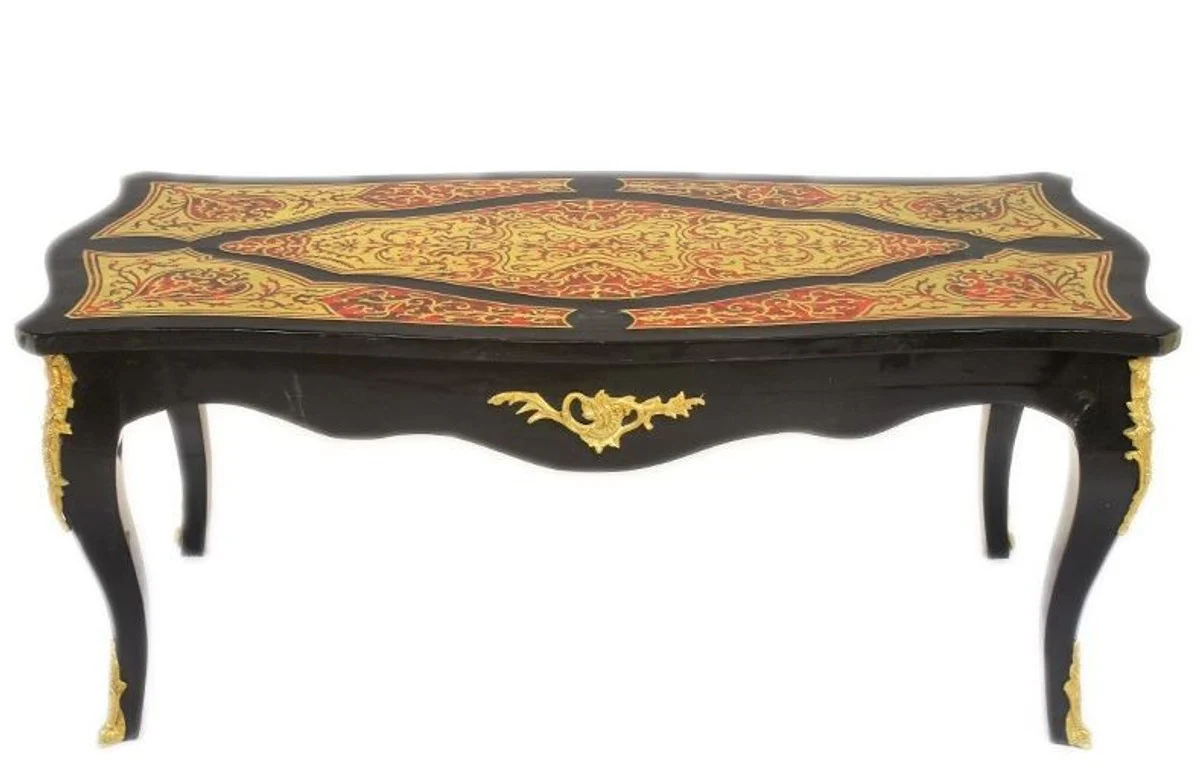 Casa Padrino Baroque Boulle coffee table black / gold / red 130 cm - living room coffee table furniture