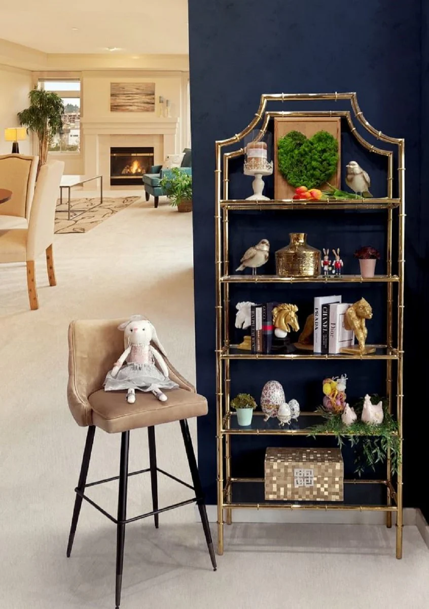 Casa Padrino armario de estanter¨ªa de lujo oro 78 x 33 x A. 197 cm - Armario de acero inoxidable con 5 estantes de vidrio - Muebles de sal¨®n de lujo