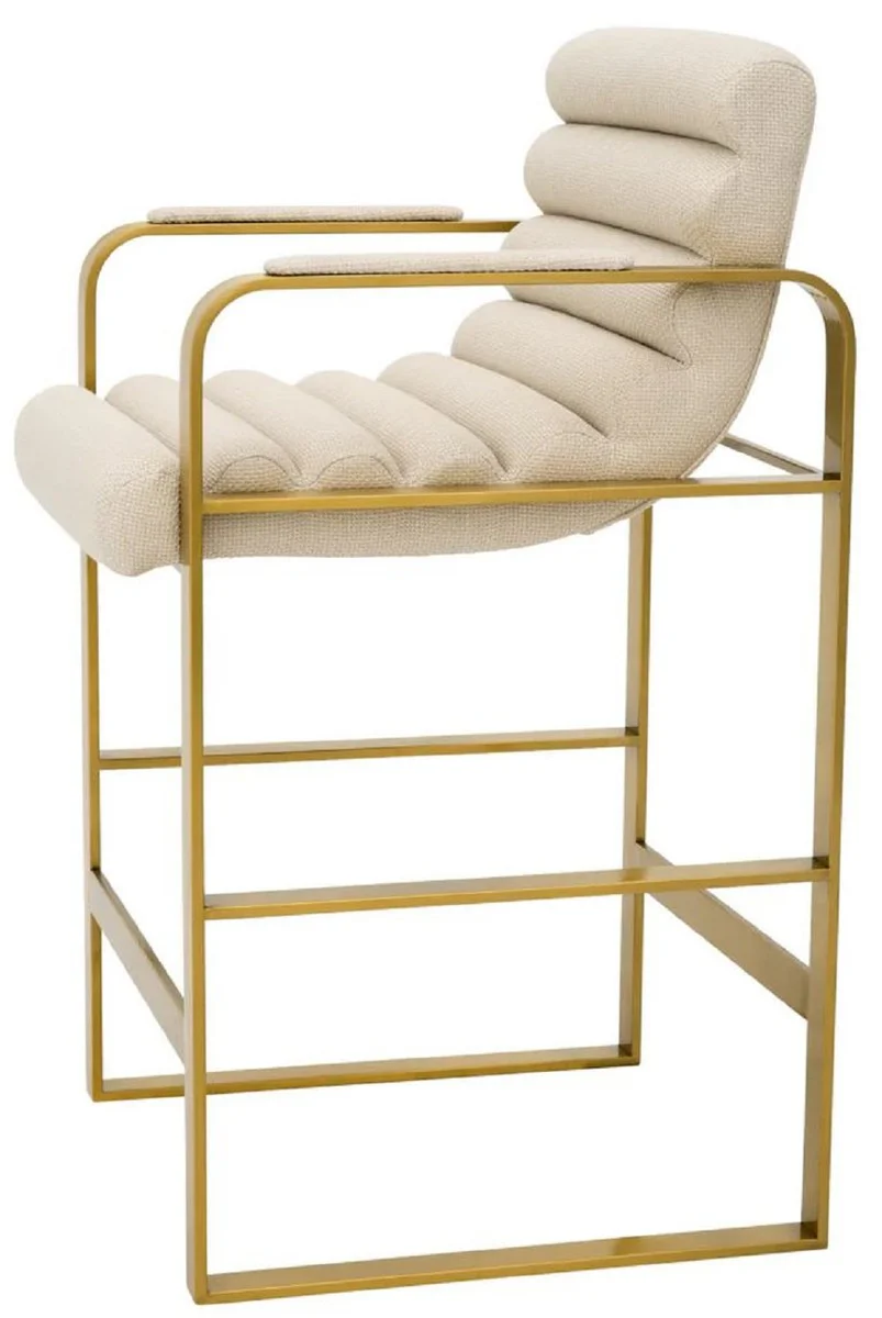 Casa Padrino silla de bar de terciopelo de lujo con reposabrazos arena / lat¨®n 53,5 x 57 x A. 96,5 cm - Taburete de bar tapizado de acero inoxidable - Muebles de bar de lujo - Calidad de lujo