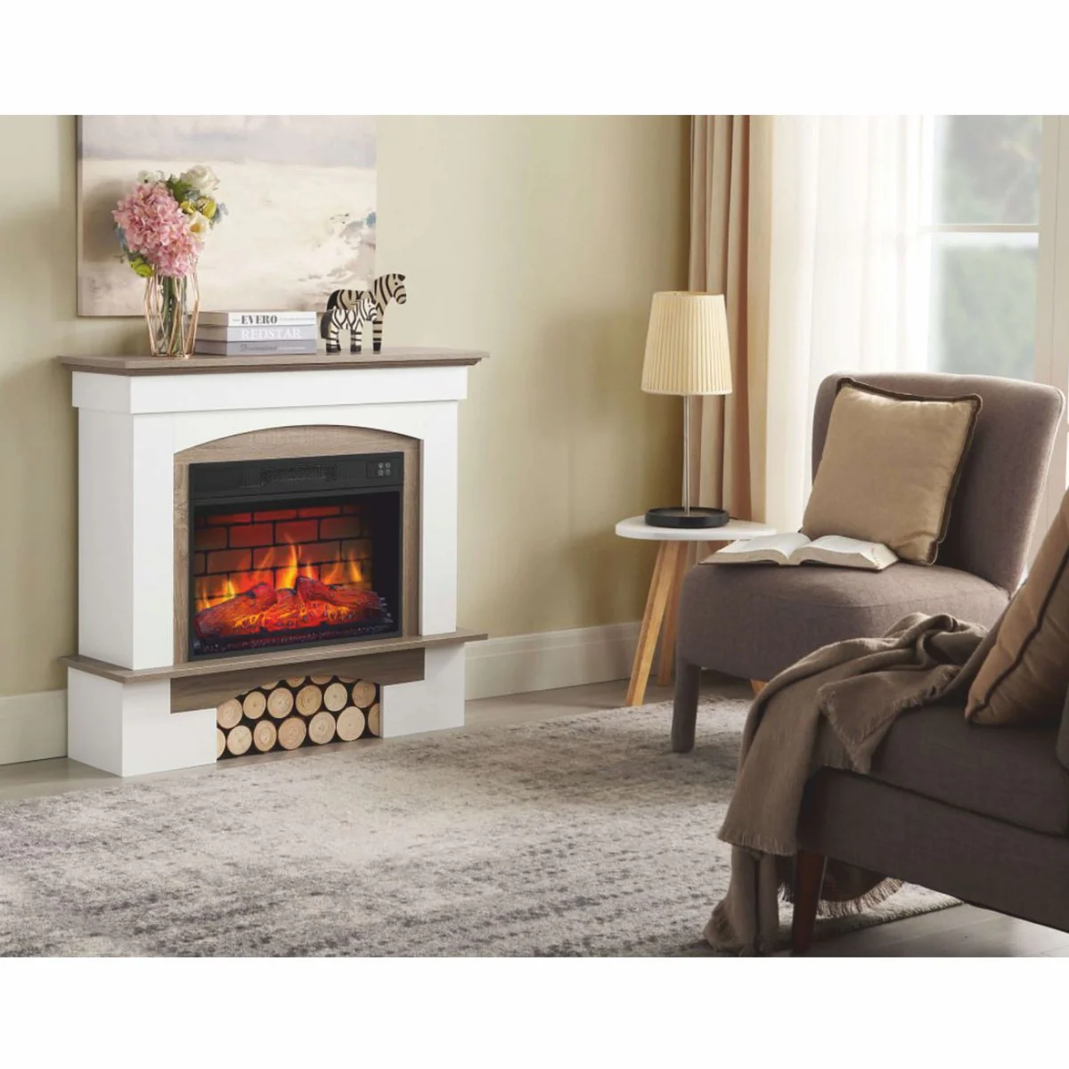 Casa Padrino chimenea el¨¦ctrica LED de estilo campestre blanco / marr¨®n 98,5 x 30 x Al. 90 cm