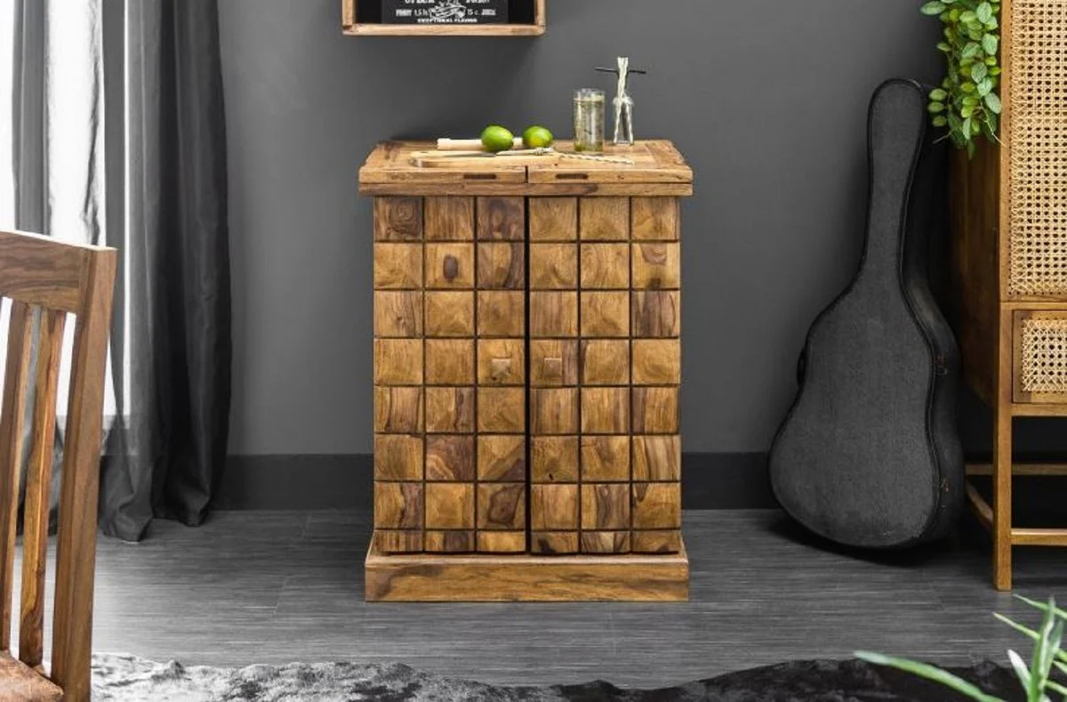 Casa Padrino mueble bar de dise?o natural / marr¨®n 65-130 x 50 x H. 90 cm - Mueble Bar Moderno de Madera Maciza con 2 Puertas y Cajone - Mueble Bar